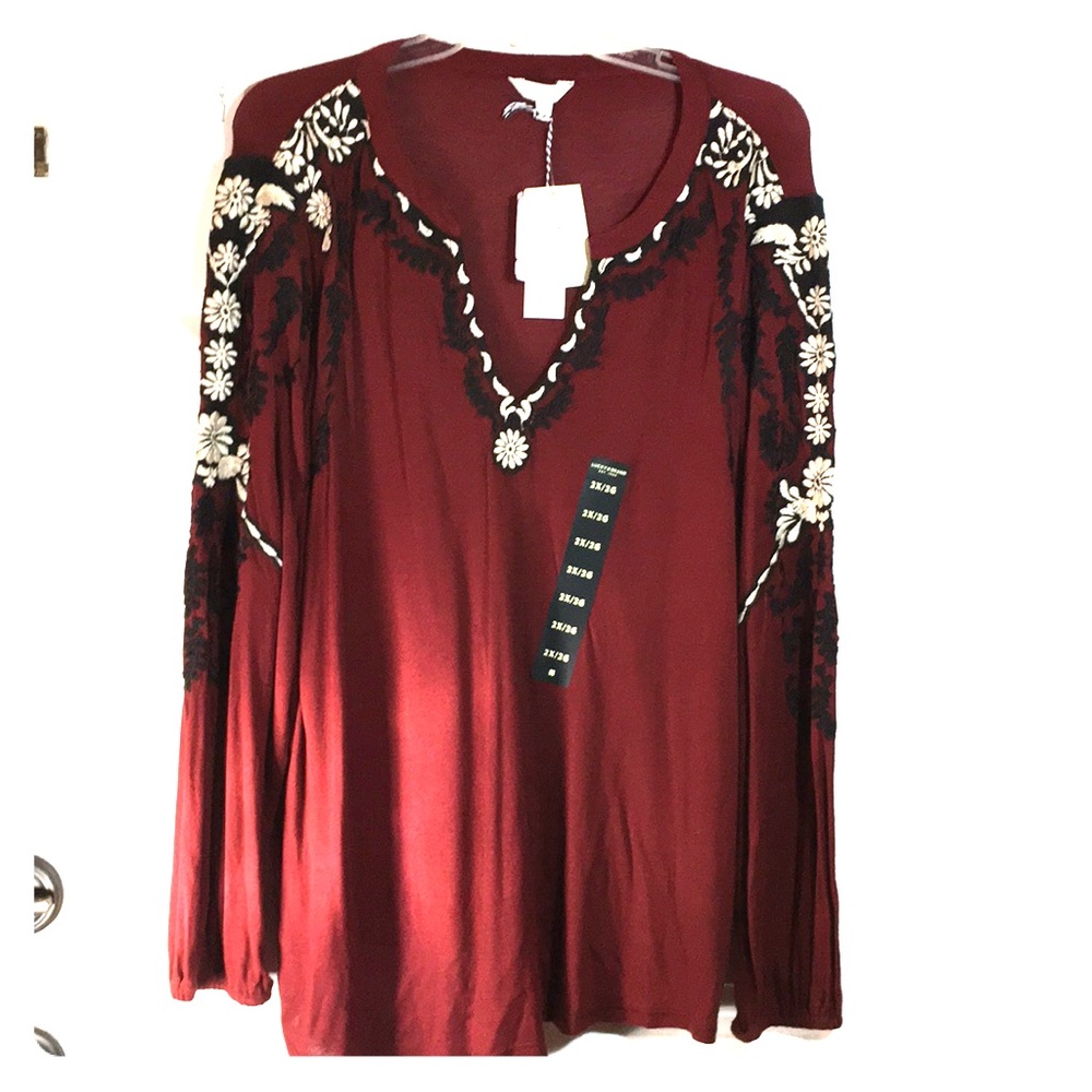 NWT Embroidered Lucky Brand Knit top 2X